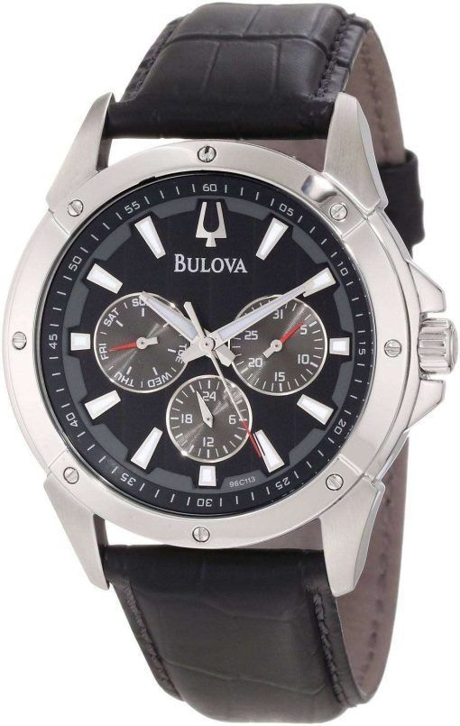 Bulova Black Leather Strap 96C113 Mens Watch