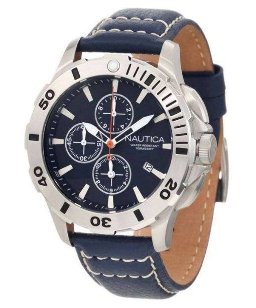 Nautica Chronograph Blue Leather Clasp N18642G Mens Watch