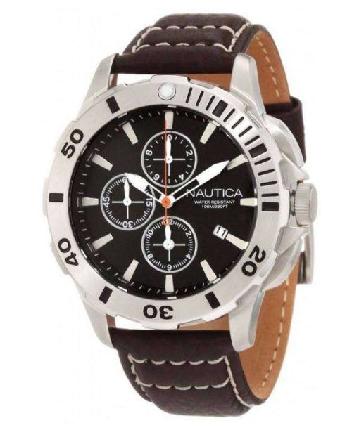 Nautica Chronograph Brown Leather N18643G Mens Watch