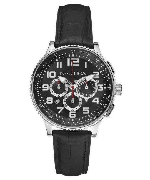 Nautica Chronograph Black Leather N22596M Mens Watch