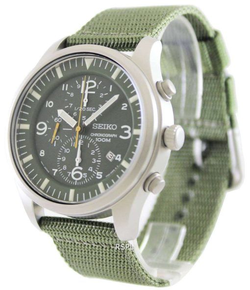 Seiko Chronograph Khaki Nylon Strap SNDA27P1 SNDA27P Mens Watch