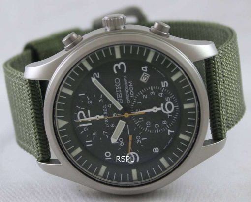 Seiko Chronograph Khaki Nylon Strap SNDA27P1 SNDA27P Mens Watch