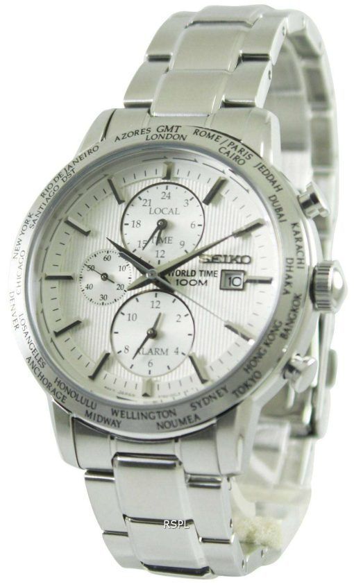 Seiko Alarm Chronograph World Time SPL047P1 SPL047P SPL047 Mens Watch