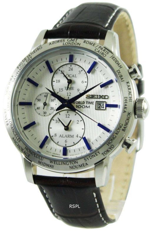 Seiko Alarm Chronograph World Time SPL051P1 SPL051P SPL051 Mens Watch