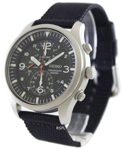 Seiko Chronograph Khaki Nylon Strap SNDA57P1 SNDA57P Mens Watch