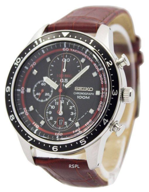 Seiko Chronograph Brown Leather Strap 100M SNDF45P1 SNDF45P Mens Watch