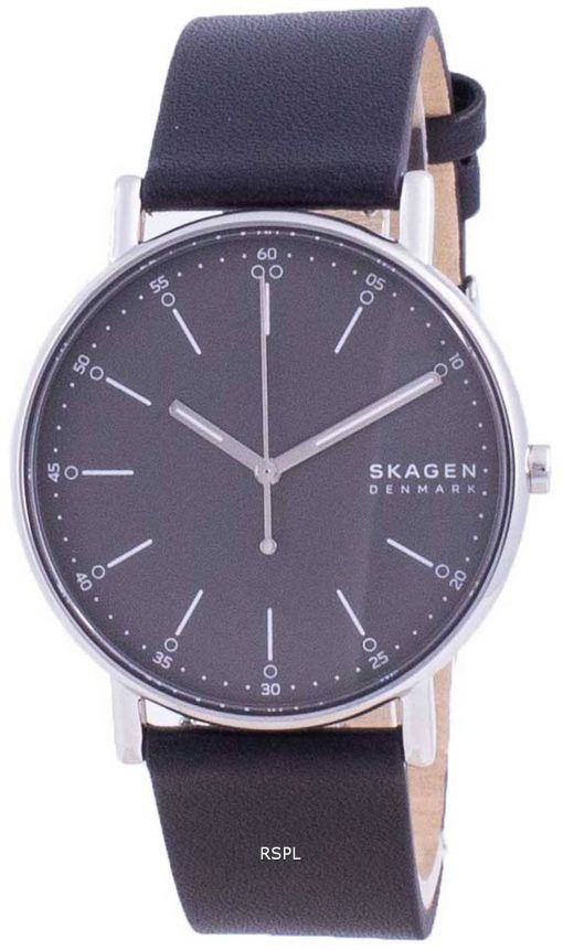 Skagen Signatur 그레이 다이얼 가죽 스트랩 쿼츠 SKW6654 남성용 시계