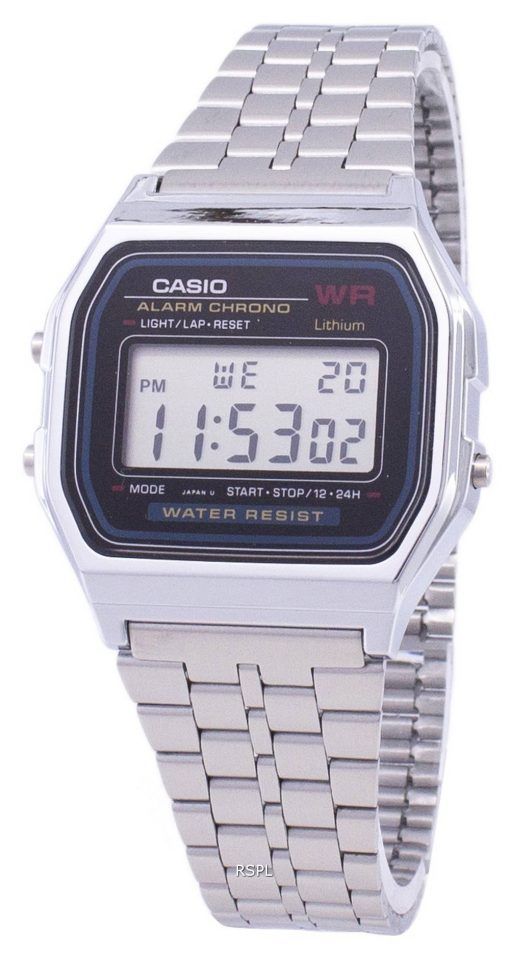 Renoveret Casio Digital Alarm Chrono rustfrit stål A159WA-N1DF A159WA-N1 Herreur