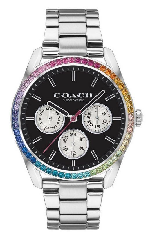 Coach Preston Rainbow 검은색 다이얼 Crystal Accents 쿼츠 14503469 여성용 시계