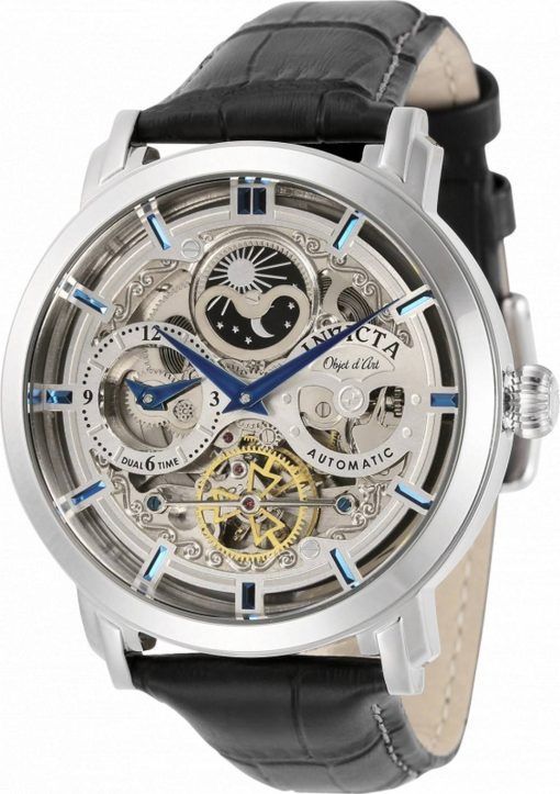 Invicta Objet D Art Skeleton 다이얼 가죽 스트랩 오토매틱 32298 남성용 시계