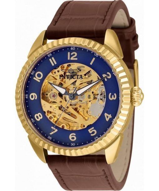 Invicta Specialty Blue Skeleton 다이얼 가죽 스트랩 오토매틱 36564 남성용 시계