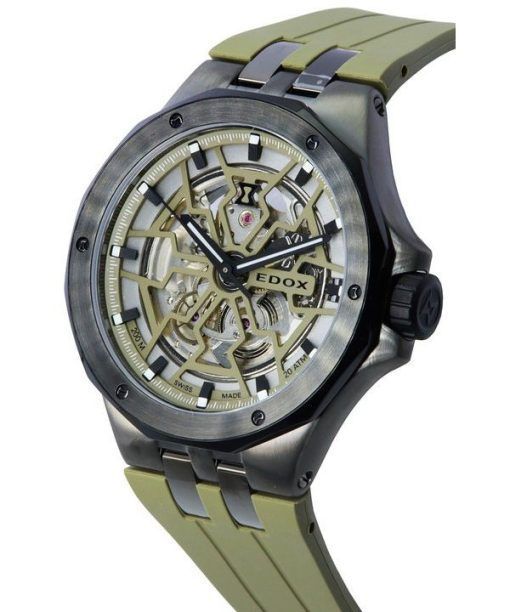 Edox Delfin Mecano 그린 스켈레톤 다이얼 오토매틱 다이버 85303357GNCAVVONB 200M 남성용 시계