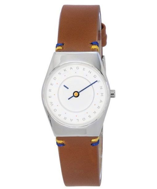 Skagen Grenen Lille Solar Hola 라이트 브라운 가죽 스트랩 화이트 다이얼 SKW3086 여성용 시계