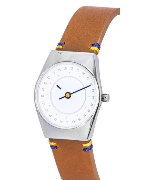 Skagen Grenen Lille Solar Hola 라이트 브라운 가죽 스트랩 화이트 다이얼 SKW3086 여성용 시계