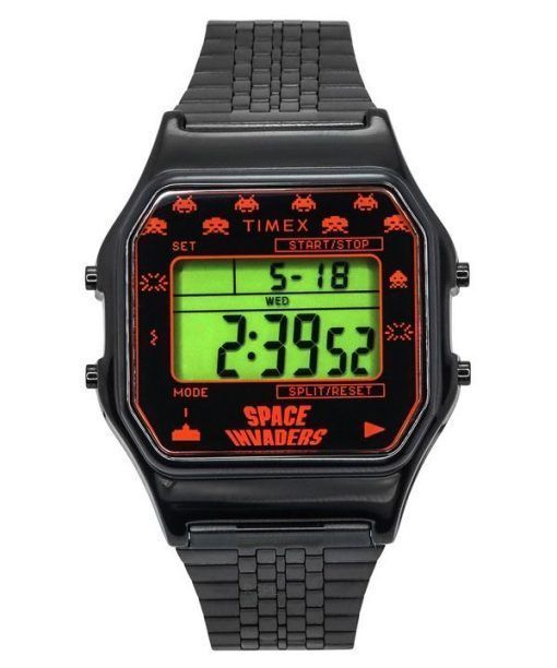 Timex T80 X Space Invaders 디지털 스테인레스 스틸 쿼츠 TW2V30200 남여 시계