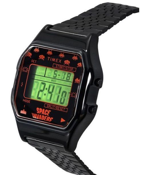 Timex T80 X Space Invaders 디지털 스테인레스 스틸 쿼츠 TW2V30200 남여 시계