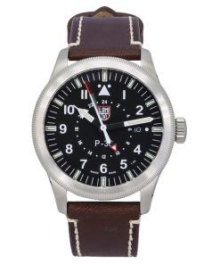 Luminox Air Pilot P-38 Lightning GMT 가죽 스트랩 블랙 다이얼 스위스 쿼츠 XA.9521 100M 남성용 시계