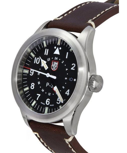 Luminox Air Pilot P-38 Lightning GMT 가죽 스트랩 블랙 다이얼 스위스 쿼츠 XA.9521 100M 남성용 시계