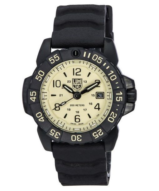 Luminox Navy SEAL Foundation 고무 스트랩 베이지 다이얼 스위스 쿼츠 밀리터리 다이버 XS.3251.CBNSF.SET 200M 스트랩이 있는 남성용 시계