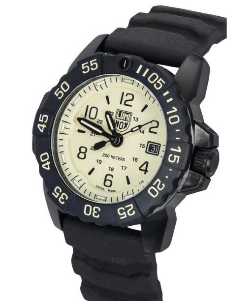 Luminox Navy SEAL Foundation 고무 스트랩 베이지 다이얼 스위스 쿼츠 밀리터리 다이버 XS.3251.CBNSF.SET 200M 스트랩이 있는 남성용 시계