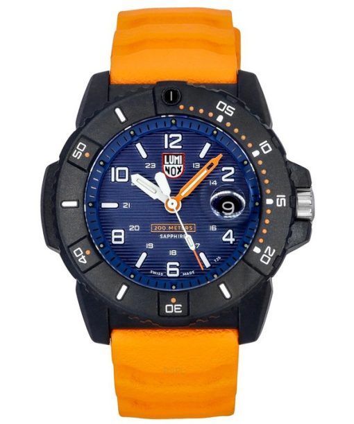 Luminox Navy Seal 오렌지 고무 스트랩 블루 다이얼 스위스 쿼츠 다이버 XS.3603 200M 남성용 시계