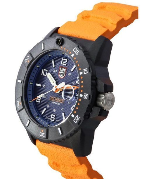 Luminox Navy Seal 오렌지 고무 스트랩 블루 다이얼 스위스 쿼츠 다이버 XS.3603 200M 남성용 시계