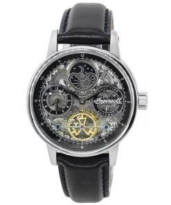 Ingersoll The Jazz Sun and Moon Phase 가죽 스트랩 스켈레톤 실버 다이얼 오토매틱 I07701 남성용 시계