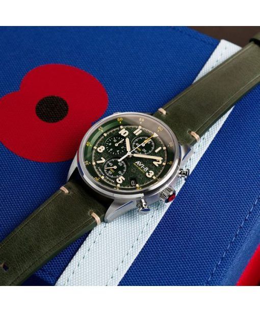 AVI-8 플라이보이 Royal British Legion Tri-Service 크로노그래프 Limited Edition Marlborough Lines Green 다이얼 쿼츠 AV-4102-RBL-03 남성