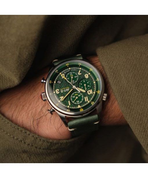 AVI-8 플라이보이 Royal British Legion Tri-Service 크로노그래프 Limited Edition Marlborough Lines Green 다이얼 쿼츠 AV-4102-RBL-03 남성