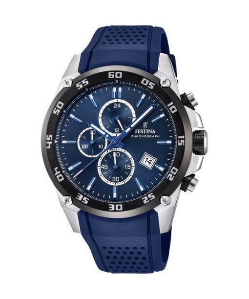 Festina The Originals 크로노그래프 고무 스트랩 블루 다이얼 쿼츠 F20330-2 100M 남성용 시계