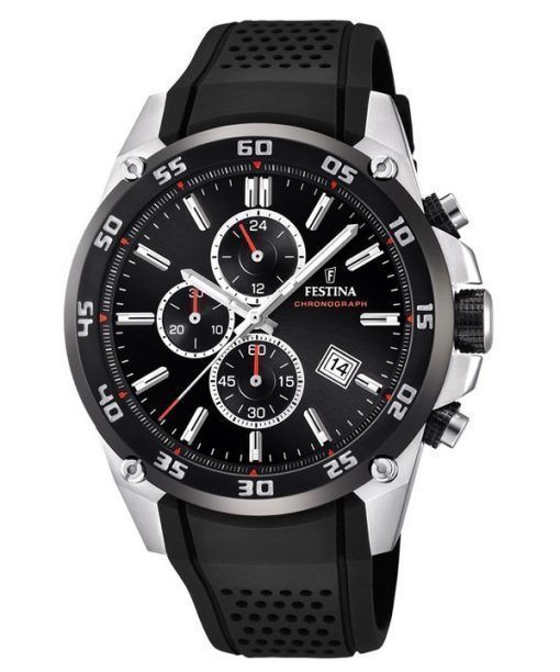 Festina The Originals 크로노그래프 러버 스트랩 블랙 다이얼 쿼츠 F20330-5 100M 남성용 시계