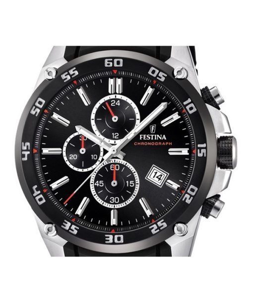 Festina The Originals 크로노그래프 러버 스트랩 블랙 다이얼 쿼츠 F20330-5 100M 남성용 시계