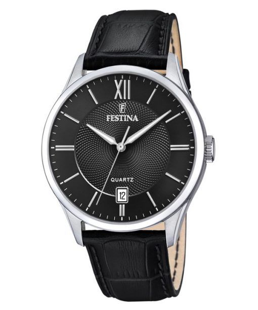 Festina Classics 가죽 스트랩 블랙 다이얼 쿼츠 F20426-3 남성용 시계