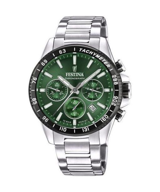 Festina Timeless 크로노그래프 스테인레스 스틸 그린 다이얼 쿼츠 F20560-4 100M 남성용 시계