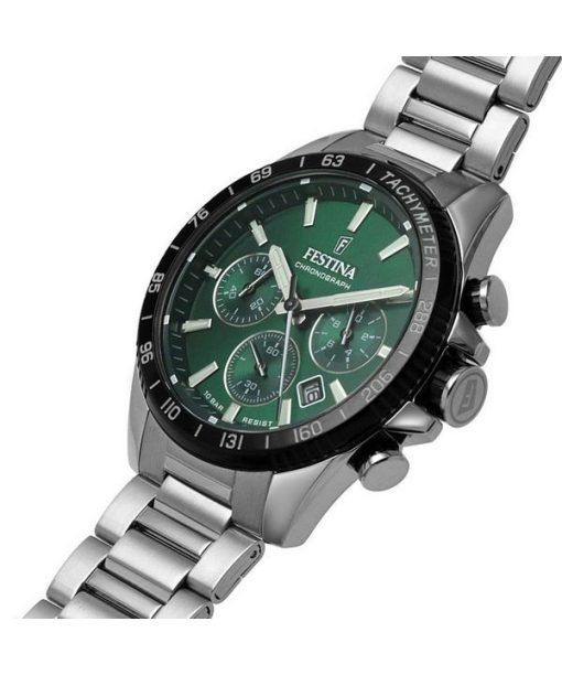 Festina Timeless 크로노그래프 스테인레스 스틸 그린 다이얼 쿼츠 F20560-4 100M 남성용 시계