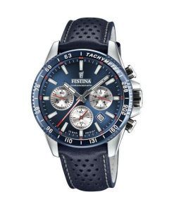 Festina Timeless 크로노그래프 가죽 스트랩 블루 다이얼 쿼츠 F20561-2 100M 남성용 시계