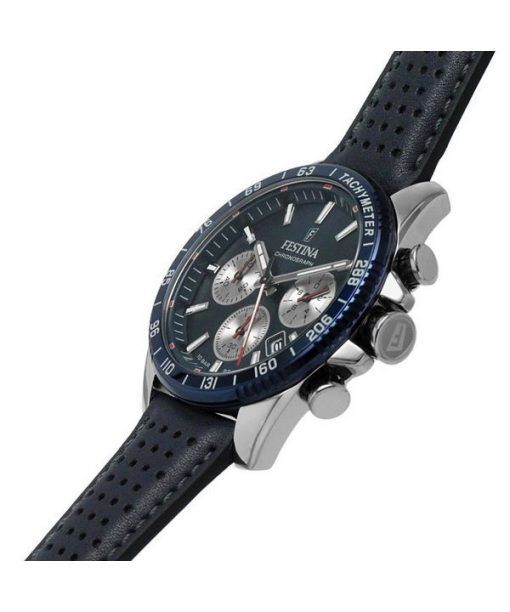 Festina Timeless 크로노그래프 가죽 스트랩 블루 다이얼 쿼츠 F20561-2 100M 남성용 시계