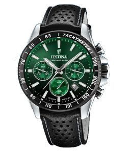 Festina Timeless 크로노그래프 가죽 스트랩 그린 다이얼 쿼츠 F20561-5 100M 남성용 시계