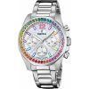 Festina Rainbow 크로노그래프 스테인레스 스틸 크리스탈 액센트 실버 다이얼 쿼츠 F20606-2 100M 여성용 시계