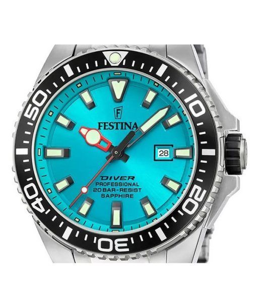 Festina 다이버 스테인레스 스틸 터키석 다이얼 쿼츠 F20663-5 200M 남성용 시계