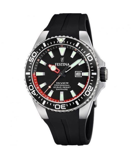 Festina 다이버 고무 스트랩 블랙 다이얼 쿼츠 F20664-3 200M 남성용 시계