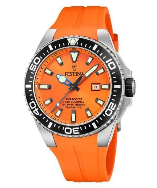 Festina 다이버 고무 스트랩 오렌지 다이얼 쿼츠 F20664-4 200M 남성용 시계