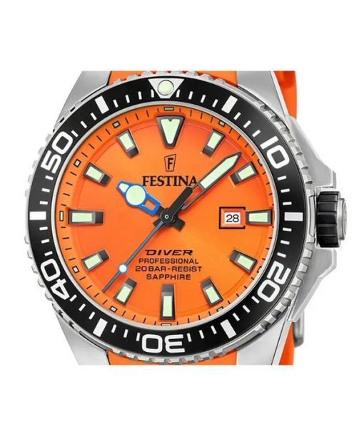 Festina 다이버 고무 스트랩 오렌지 다이얼 쿼츠 F20664-4 200M 남성용 시계