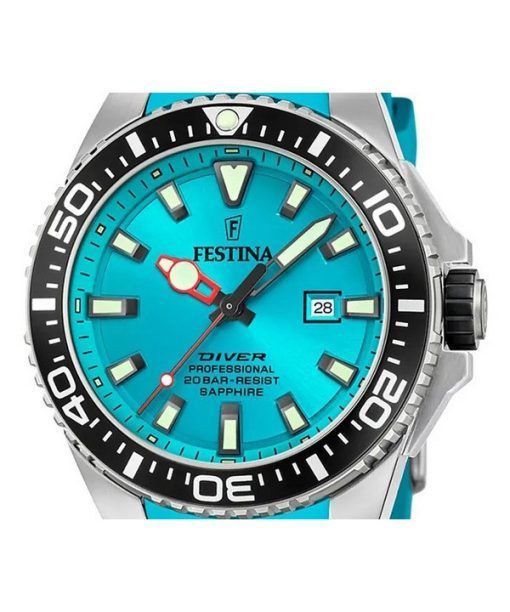 Festina 다이버 고무 스트랩 청록색 다이얼 쿼츠 F20664-5 200M 남성용 시계