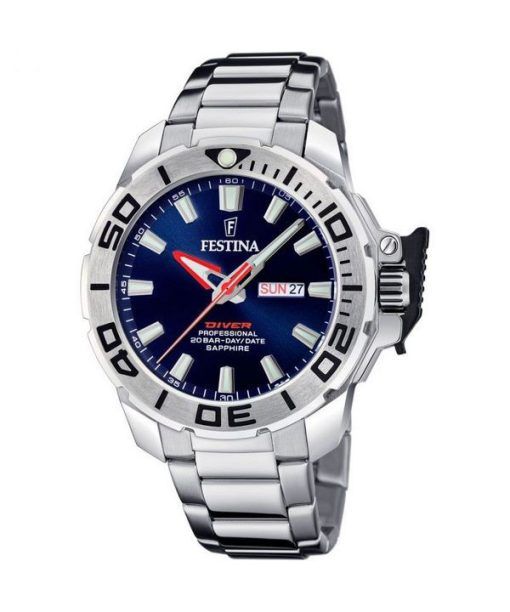 Festina 다이버 스테인레스 스틸 블루 다이얼 쿼츠 F20665-1 200M 남성용 시계