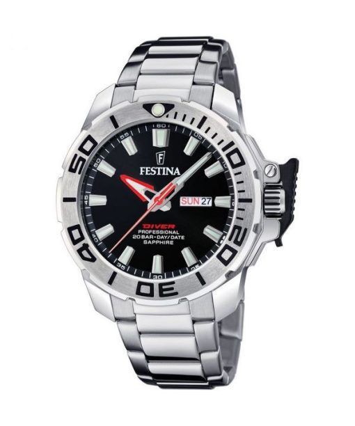 Festina 다이버 스테인레스 스틸 블랙 다이얼 쿼츠 F20665-4 200M 남성용 시계