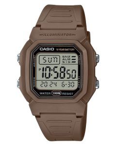 Casio 디지털 브라운 듀얼 타임 레진 스트랩 쿼츠 W-800H-5AV 100M 남성용 시계