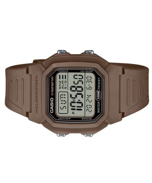 Casio 디지털 브라운 듀얼 타임 레진 스트랩 쿼츠 W-800H-5AV 100M 남성용 시계