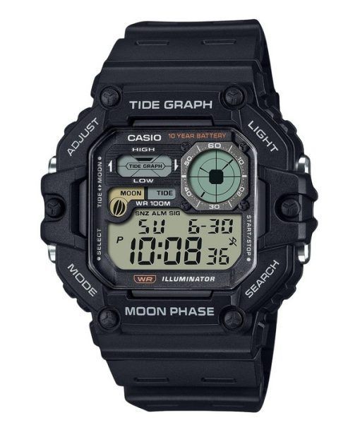 Casio 표준 디지털 그래프 문 페이즈 레진 스트랩 쿼츠 WS-1700H-1AV 100M 남성용 시계