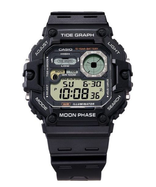 Casio 표준 디지털 그래프 문 페이즈 레진 스트랩 쿼츠 WS-1700H-1AV 100M 남성용 시계